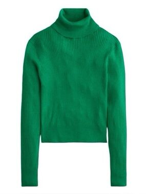 J.Crew Green Ribbed Turtleneck Sweater Size S Slim Fit Stretch Knit
